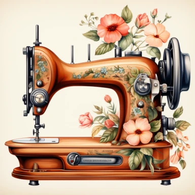 watercolor, retro sewing machine, clipart, floral, white background