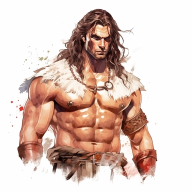 beautiful stunning handsome vintage barbarian d&d male character, paint art style, clipart, white background, superrealistic, one of a kind