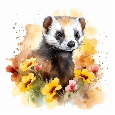 watercolor illustration of a ferret in nature clipart, in the style of realistic watercolor paintings, realistic, detailed, bright colours, white background, clipart