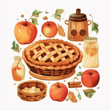 apple pie watercolor clipart, white background