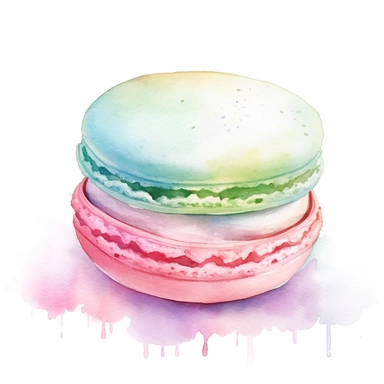 watercolor macaroon clipart, in pastel pink, pastel bue and pastel mint green, simple handpainted designs, soft harmonious colors, style cute s 900