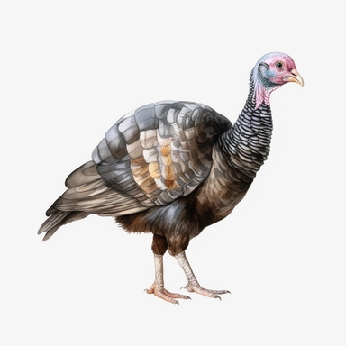 watercolor, Turkeys: Turkeys are kept for their meat and are found in many countries, particularly in the United States, Mexico, and Brazil. png Full body realistic cartoon in 32K UHD cute. 15 cm thick outline. Black color. There was no shadow on the ground. 8K with realistic watercolors and detailed illustrations. PNG clipart, transparent white background