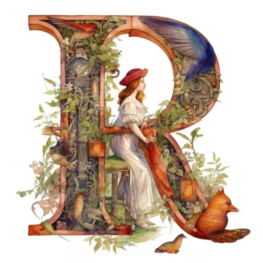 the letter P clipart, white background, fairytale
