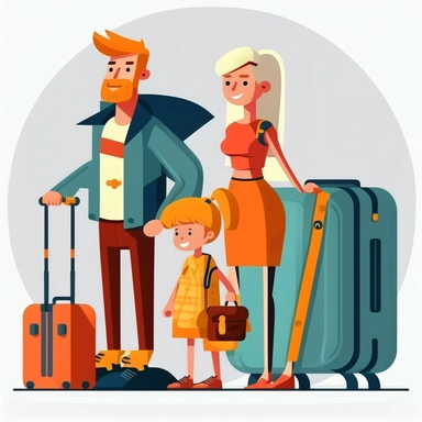 a family with a lot of luggage in the airport flat design clipart