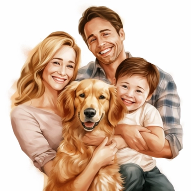 family clipart mom dad kids dog cat photorealistic clipart,on white background