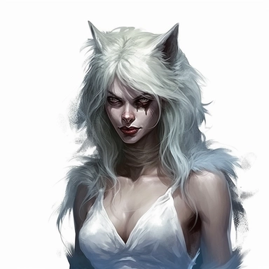 beautiful stunning pretty vintage werewolf female character, paint art style, clipart, white background, superrealistic, one of a kind
