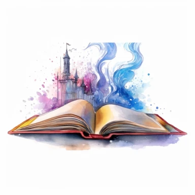 Watercolor Fantasy Open Book Clip Art white background