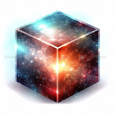 Space lighted galaxies graphic vector in a 3D Cube clipart. White background