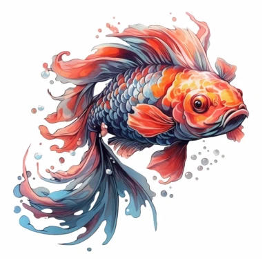 Dark Fantasy Koi Clipart, Watercolor Cartoon, hyper realistic, intricate detail, illustration style, high resolution, on the white background