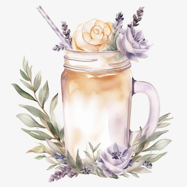 iced lavander london fog latte, watercolour, pretty, floral, clipart