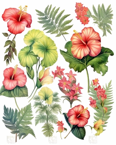 Watercolor flower, all colors of hibiscus floral garden Bouquets PNG Clipart, wedding digital wildflower green leaves herbs Lisima