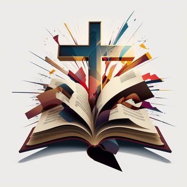 cross coming out of a Bible. Graphic print. Clipart