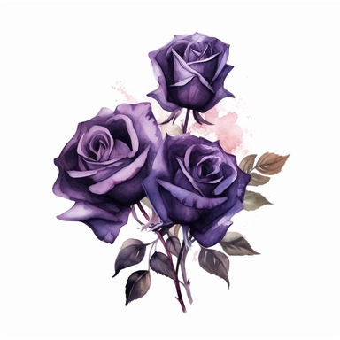 watercolor A clip art image featuring dark puple gothic roses with gothic elements isolated white background, minimalist, 8K