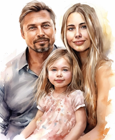 DESIGN A MAGNIFICENT AND EXQUISITE BREATHTAKING ONE-OF-A-KIND HIGH QUALITY HIGHLY DETAILED MASTERPIECE WATERCOLOR CLIPART ILLUSTRATION OF A couple with daughter love, person, in the style of soft watercolours, uhd image, massurrealism, celebrity-portraits, andrzej sykut, dan mumford, willard metcalf, ULTRA REALISTIC, WHITE BACKGROUND, NO FONT, NO TEXT, NO WORDS, NO WATERMARK