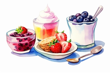 Watercolor, Yogurt, Dairy products, clipart, hd, on a white background, spaced out