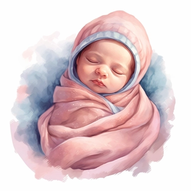 Watercolor cute new born baby on a cute blanket, clipart, singel clipart, High resolution, 8k