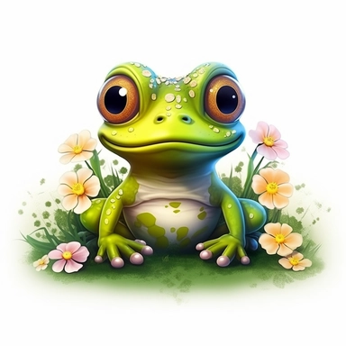 cute frog with big round eyes flowers, Illustration clipart, 4K, extremely detailed