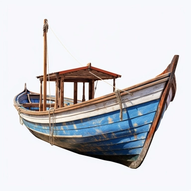 boat, in the style of realistic and hyper-detailed renderings, sketchfab, ahmed morsi, realistic paintings, use of common materials, handcrafted designs clipart with white background