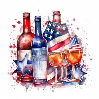fireworks, shades of American flag, patriotic, beers, celebration, aquarelle, clip art illustartion