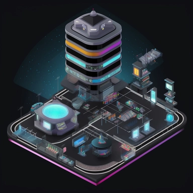 isometric perspective, game sprite, futuristic shopping mall concept, gaming asset, sci-fi, fun, creative, cartoon, clipart, hyper-detailed, black background,