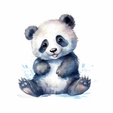 watercolor clipart image of a happy looking baby panda, disney style, white background, no shading, clear outline
