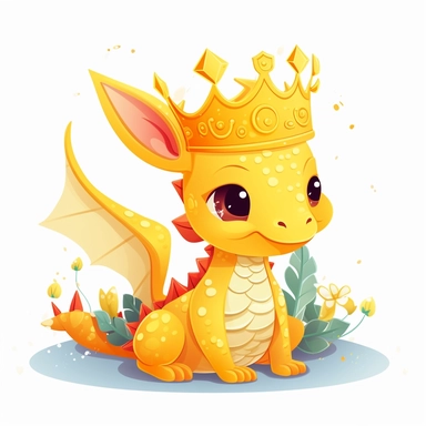 Cute dragon clipart, wearing a golden crown