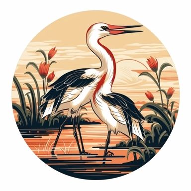 japanes bird cane creek, cartoonish design, 2D illustration, clipart