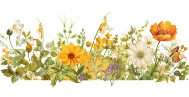 Pressed boho cottagecore floral clipart Peony, ranunculus, sunflower and verbena floral border wildflowers with green foliages floral nature garden border, clipart with white background