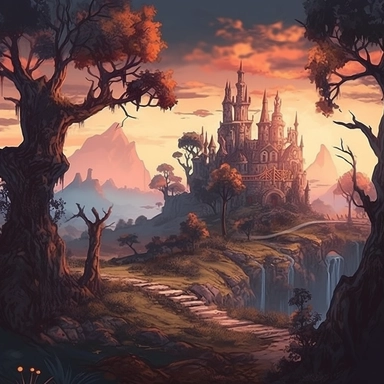 realistic clipart of enchanted curse landscape, digital painting