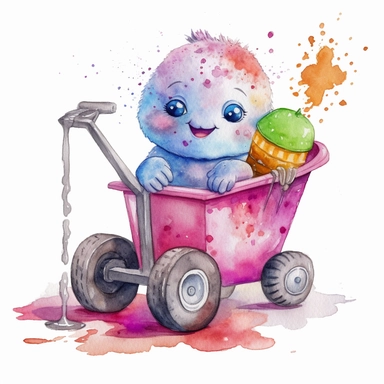 sweet concrete mixer, an adorable, funny , watercolor, watersplash,White Background Clipart