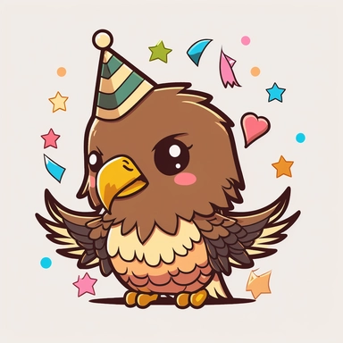 Eagle kawaii birthday, cartoon, vector, sharp focus, super detailed, illustration, 16:9, v4, q2, 16k, High quality, clipart