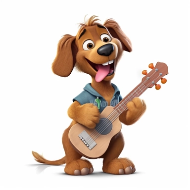 clipart, cartoon brown dog like a musician, in the style of imax, playful and lighthearted compositions, childlike innocence and charm, uhd image, realistic and hyper-detailed renderings, movie still, utilizes, white background