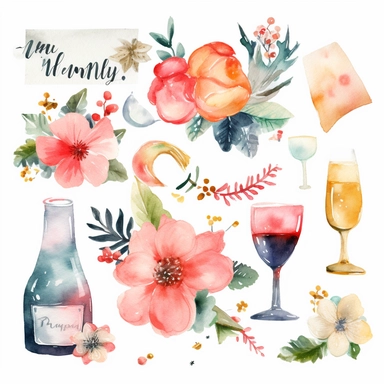 happy new year theme watercolor clipart white background