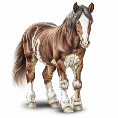 clydesdale horse horse. foal in the style of digital airbrushing realistic yet stylized, digitally enhanced, clipart, 32k uhd, detailed crosshatching white background