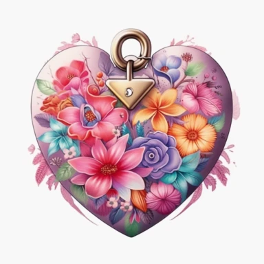 Cute Beautiful Colorful Locket Floral Heart Sublimation Clipart,Cartoon,hyper realistic, intricate detail, illustration style,high solution , on the white background