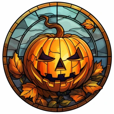 Stained Glass jack-o-lantern in the shape of a circle PNG Clipart