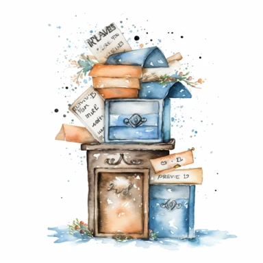 Watercolor cute mail clipart. brown blue beige white background