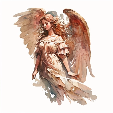 vintage angel, watercolor illustration, clip art, high-quality, Warm color palette, Pastel colors, watercolor style, Intricate details, White background