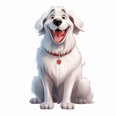Cartoon Adult Dogs, Cartoon Adult Dogs Clipart, Cartoon Adult Dogs SVG, Dogs PNG Sublime, Dogs sublime, Adult Great Pyrenees smiling, sitting, direct front view, isolated on white background, hd