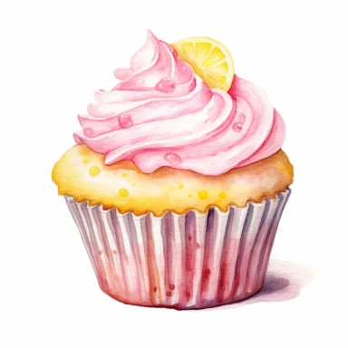 basic watercolor pink lemonade cupcake in minimal hand drawn style, Etsy, textured, clipart, white background