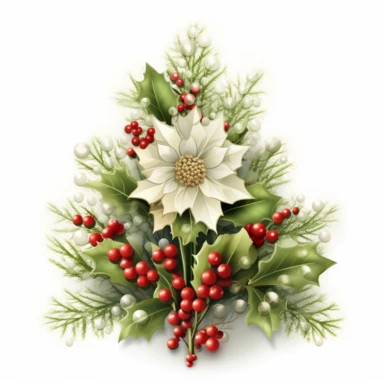 small Christmas tree clipart, made of holly, berries and snowflakes
