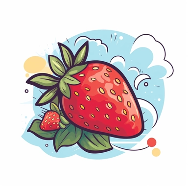 Indulge in a delightful summer treat with a captivating clipart illustration featuring a juicy strawberry in a vibrant cartoon style against a clean white background. Picture a cheerful strawberry, bursting with sweetness and vibrant colors, depicted with playful lines and a joyful expression. Utilize a bright and lively color palette, featuring shades of vibrant reds, luscious pinks, and fresh greens, to evoke the juicy essence of a ripe strawberry. Enhance the summer atmosphere with elements l