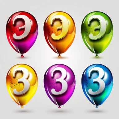 a set of 9 clipart of number 3 to 8 as balloon shape icon graphics elements in PowerPoint slides, white background, highly detailed, maximum detail, full color, vibrant colors, vector art