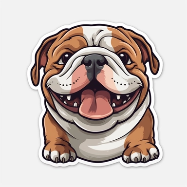 cute Bulldog, happy and smiling, bold line, clipart, sticker, white background, no shadow, 8k detail