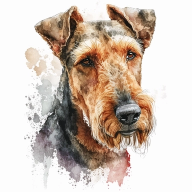 Generate an image of a Airedale Terrier dog Clipart in watercolor style on a white background