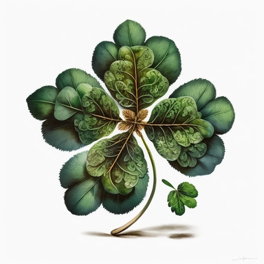 four leaf clover, tempera clipart illustration, intricate details, bold, vivid images, clean, crisp, smooth, with white background