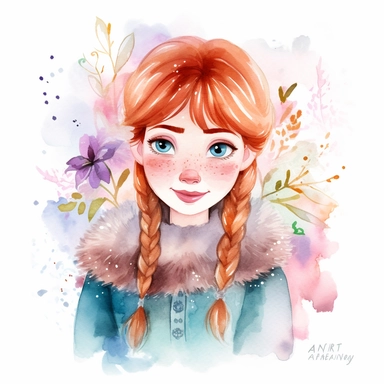 watercolor clipart, Anna from Frozen, high detail, single design, 8k