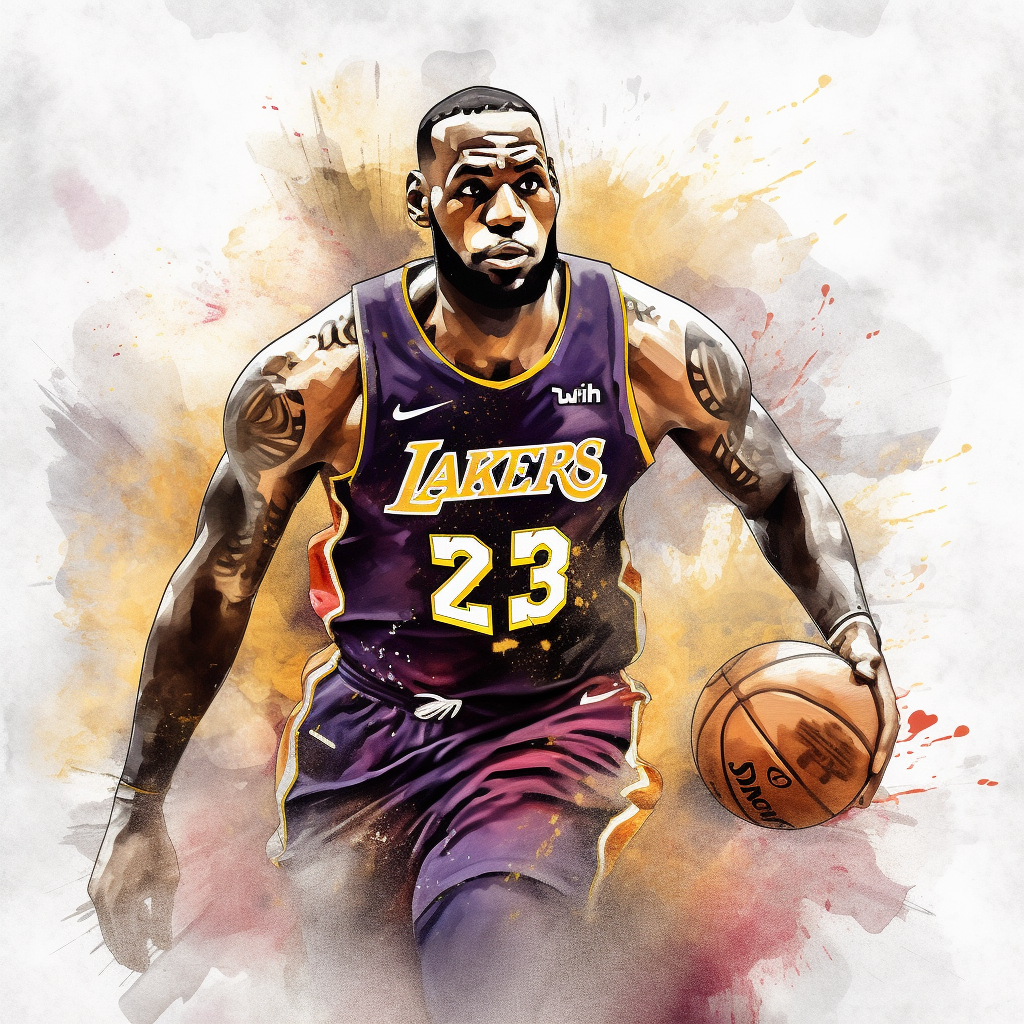 a clipart of a ultra detailed watercolor Lebron James basketball player ...