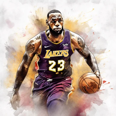 a clipart of a ultra detailed watercolor Lebron James basketball player in Los Angeles Lakers with a Los Angeles Lakers Logo watercolor as background, v4 ar 2:3