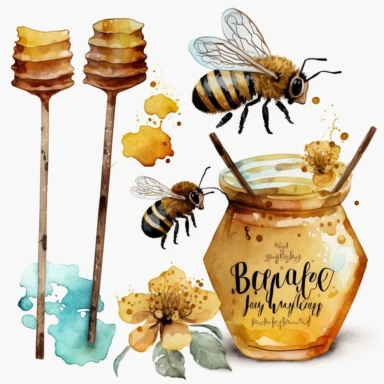 Watercolor Honey Bee Clipart honey dipper stick